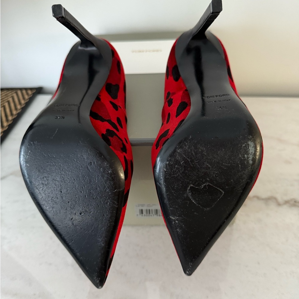 Tom Ford Red and Black Leopard Print Heels - Picture 4 of 4